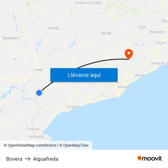 Bovera to Aiguafreda map