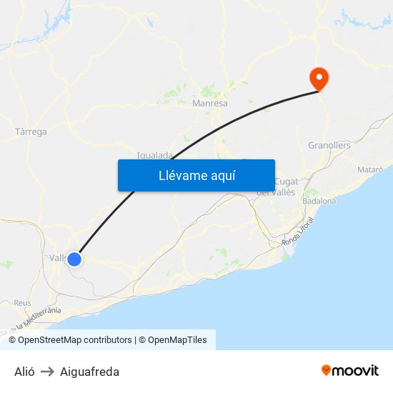 Alió to Aiguafreda map