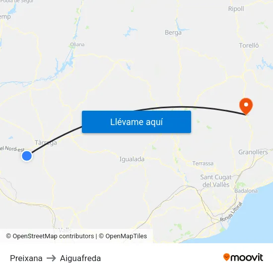 Preixana to Aiguafreda map