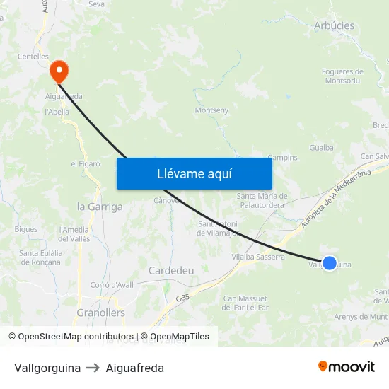 Vallgorguina to Aiguafreda map