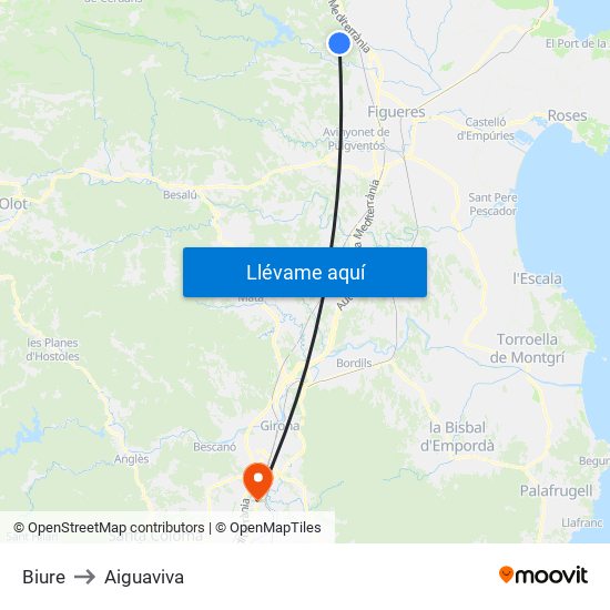 Biure to Aiguaviva map