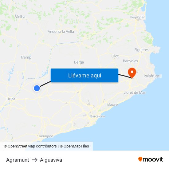Agramunt to Aiguaviva map