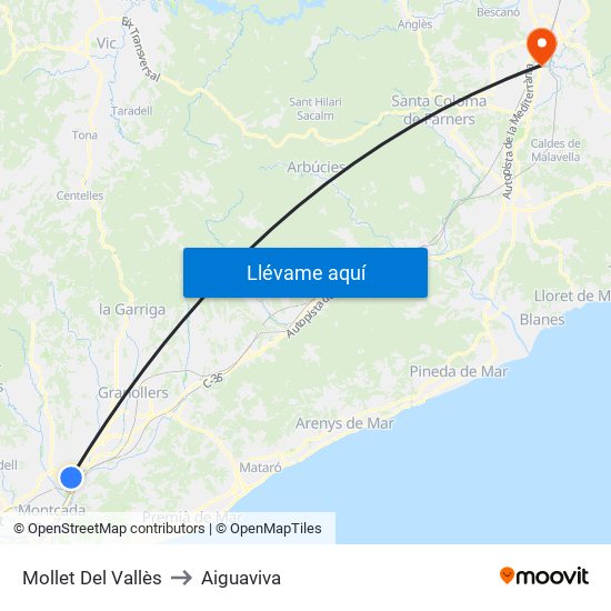 Mollet Del Vallès to Aiguaviva map