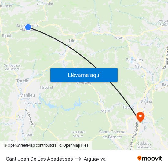 Sant Joan De Les Abadesses to Aiguaviva map