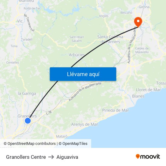Granollers Centre to Aiguaviva map
