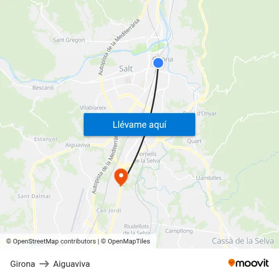 Girona to Aiguaviva map