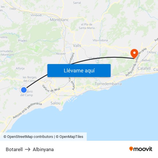 Botarell to Albinyana map