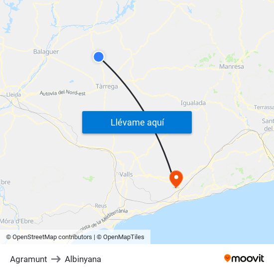 Agramunt to Albinyana map