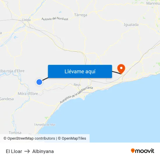 El Lloar to Albinyana map