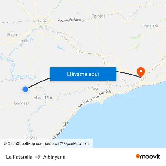 La Fatarella to Albinyana map