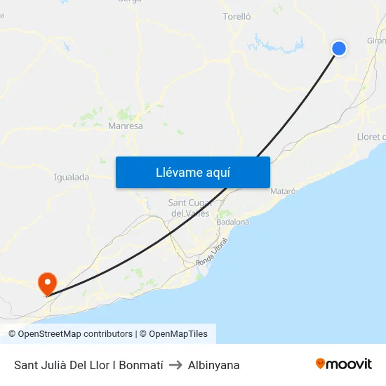 Sant Julià Del Llor I Bonmatí to Albinyana map