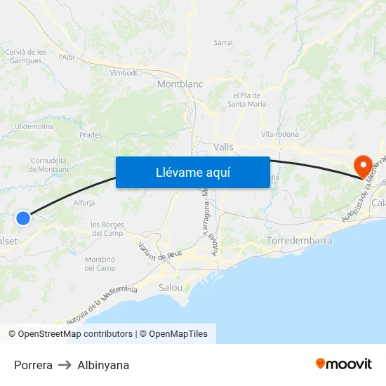 Porrera to Albinyana map