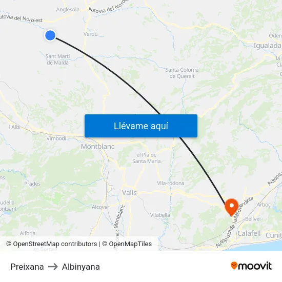 Preixana to Albinyana map