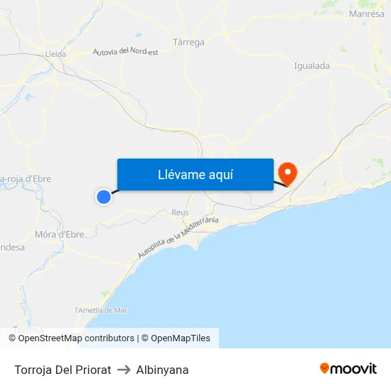 Torroja Del Priorat to Albinyana map