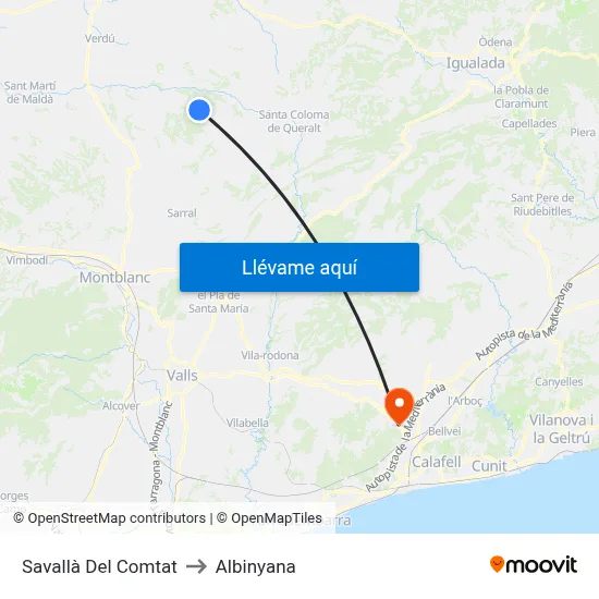 Savallà Del Comtat to Albinyana map