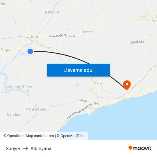 Sunyer to Albinyana map
