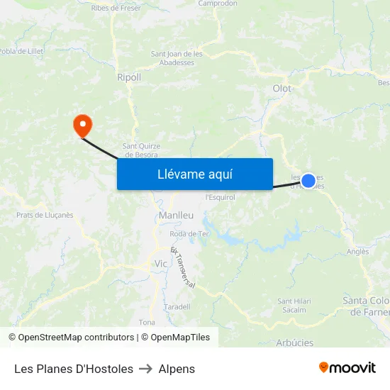 Les Planes D'Hostoles to Alpens map