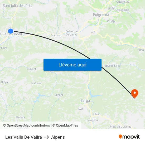 Les Valls De Valira to Alpens map