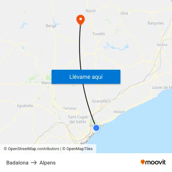 Badalona to Alpens map