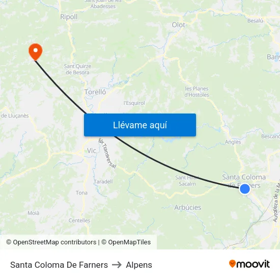 Santa Coloma De Farners to Alpens map