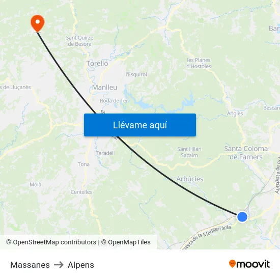Massanes to Alpens map
