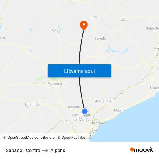 Sabadell Centre to Alpens map