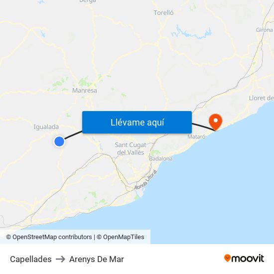 Capellades to Arenys De Mar map
