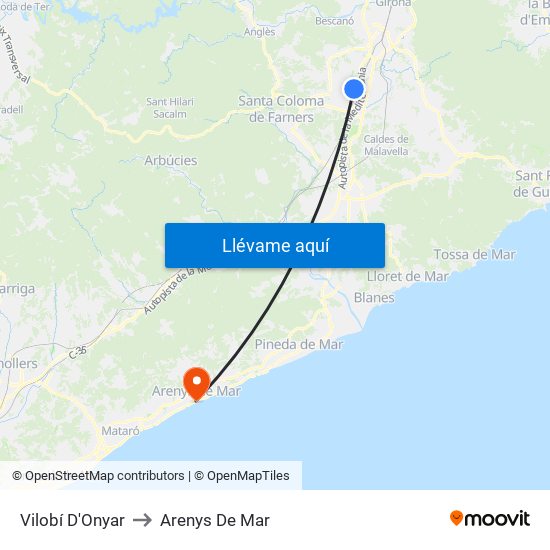 Vilobí D'Onyar to Arenys De Mar map