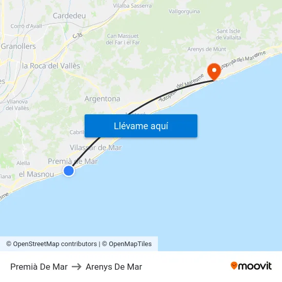 Premià De Mar to Arenys De Mar map
