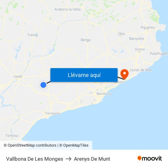Vallbona De Les Monges to Arenys De Munt map