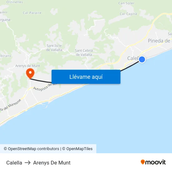Calella to Arenys De Munt map