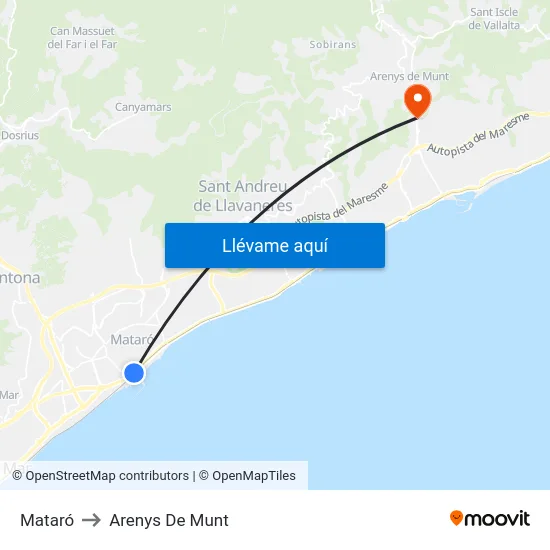 Mataró to Arenys De Munt map