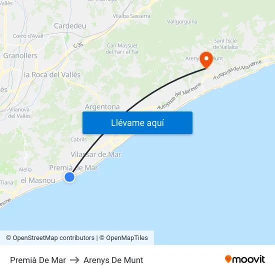 Premià De Mar to Arenys De Munt map