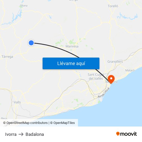 Ivorra to Badalona map