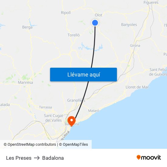 Les Preses to Badalona map