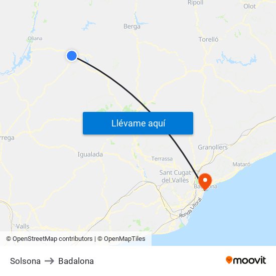 Solsona to Badalona map