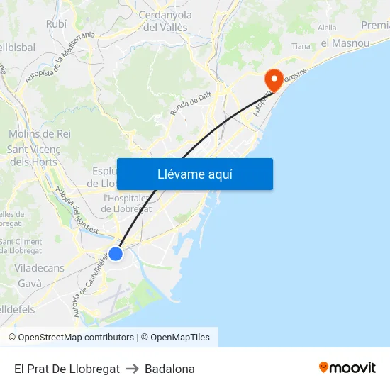 El Prat De Llobregat to Badalona map