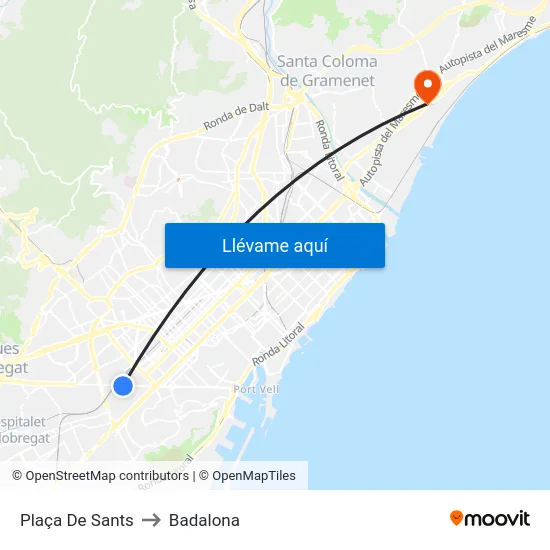 Plaça De Sants to Badalona map