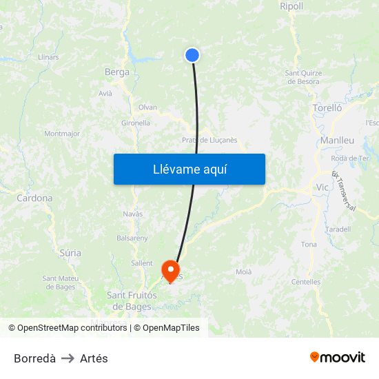 Borredà to Artés map