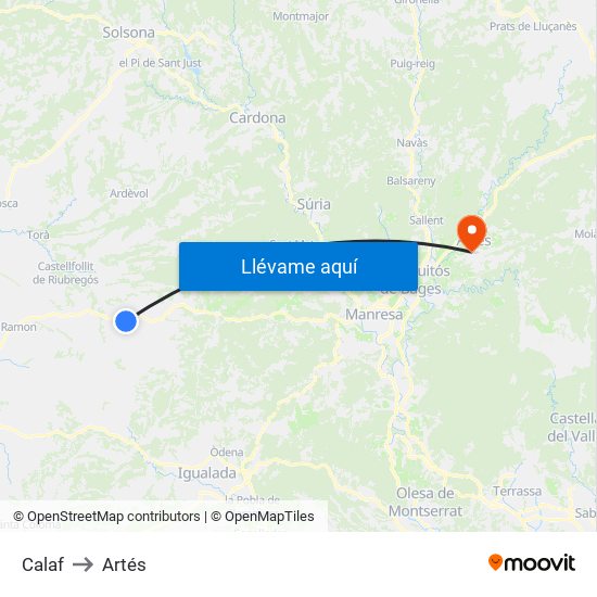 Calaf to Artés map