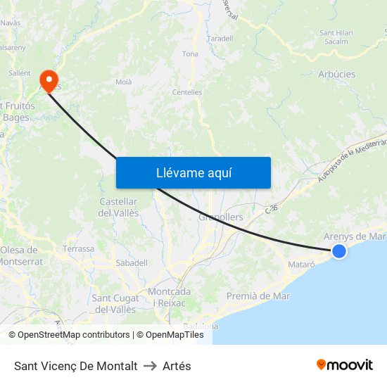 Sant Vicenç De Montalt to Artés map