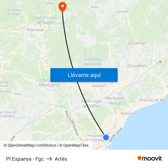 Pl Espanya - Fgc to Artés map