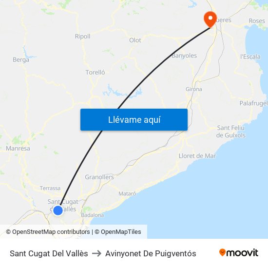 Sant Cugat Del Vallès to Avinyonet De Puigventós map