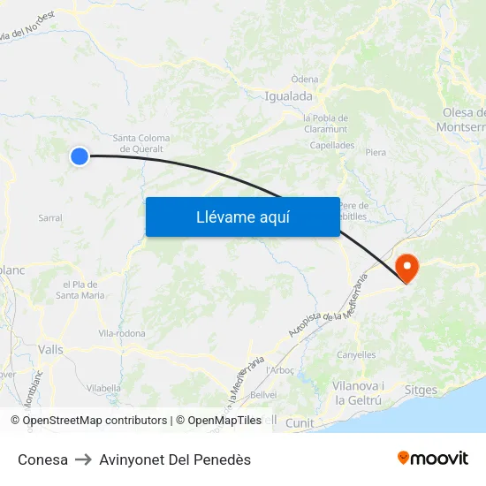 Conesa to Avinyonet Del Penedès map