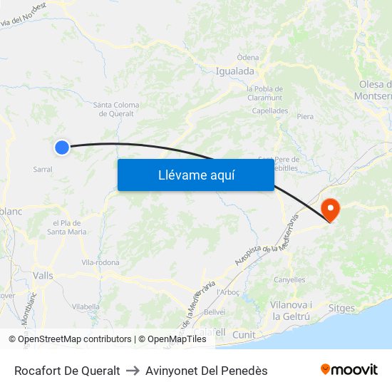 Rocafort De Queralt to Avinyonet Del Penedès map