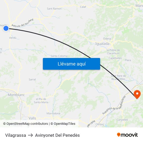 Vilagrassa to Avinyonet Del Penedès map
