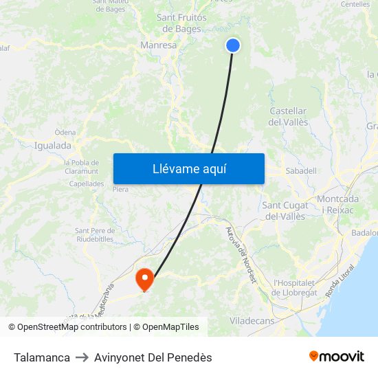 Talamanca to Avinyonet Del Penedès map