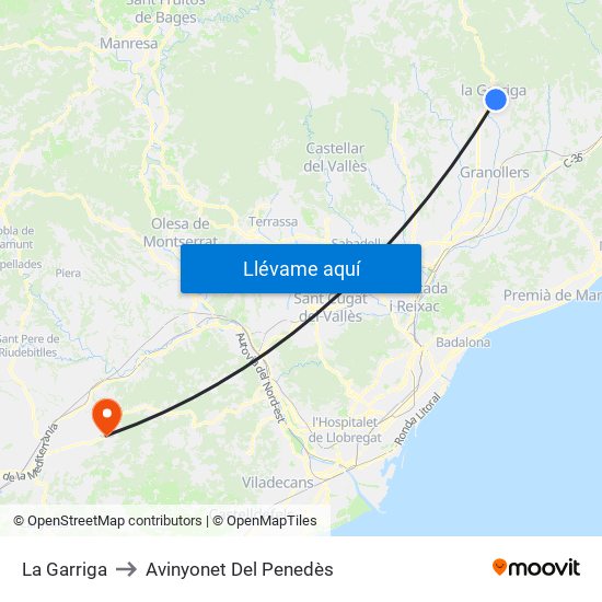 La Garriga to Avinyonet Del Penedès map