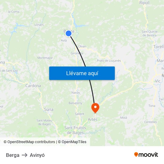 Berga to Avinyó map