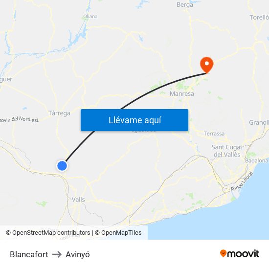 Blancafort to Avinyó map